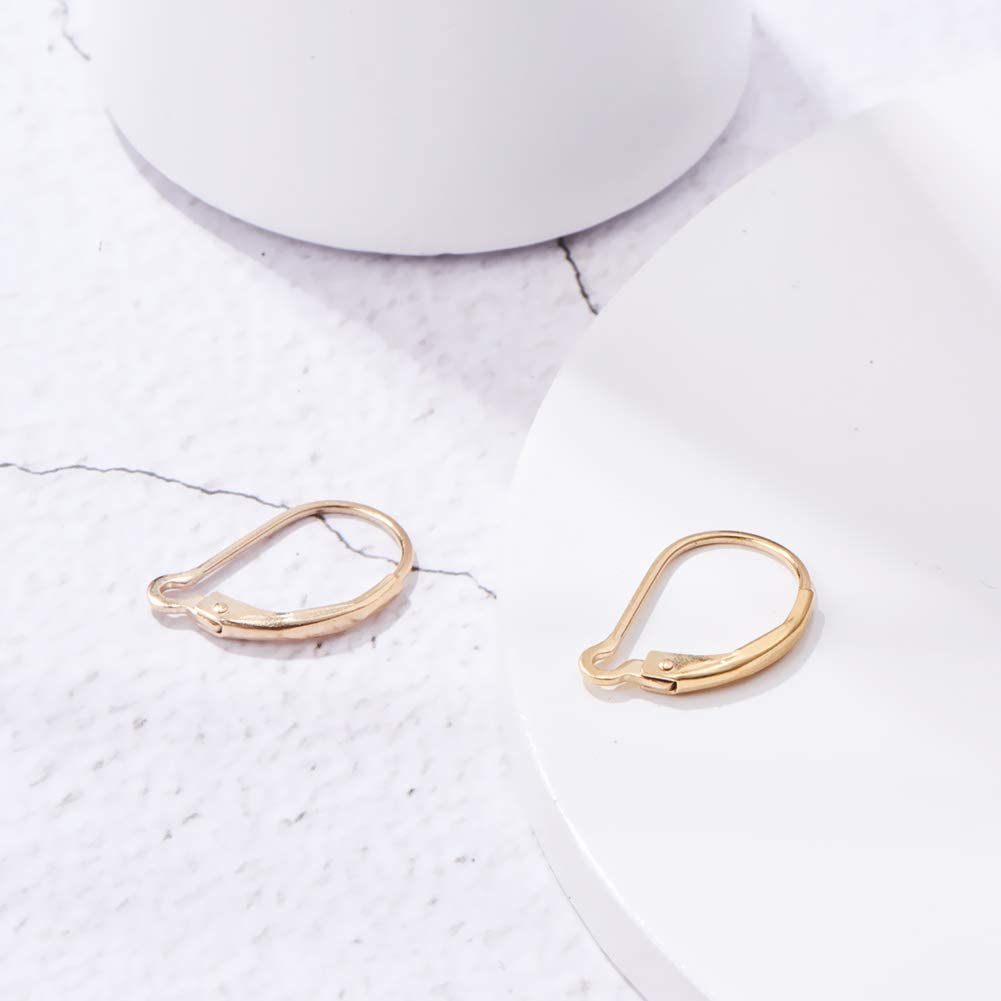 2 PCS 14K Gold Filled Lever Back Earring Hooks Findings Plain Leverback  Earrings for DIY Jewelry Making - 17x11mm 